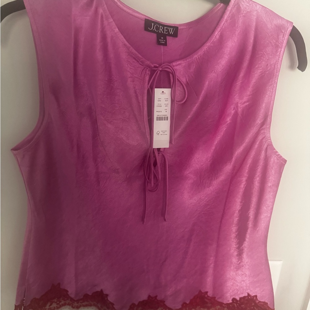 NWT J. Crew Pink Satin Lace-Trim Sleeveless Top